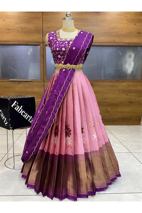 Komal Women's Woven Design zari work Half Saree with Embroidered Blous ...