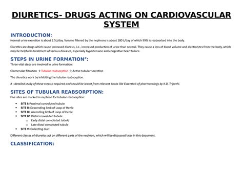 Diuretics and Antidiuretics (pharmacology II) - DIURETICS- DRUGS ACTING ...