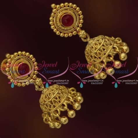 J9518 Kemp Red Light Weight Screwback Small Size Jhumka Gold Plated ...