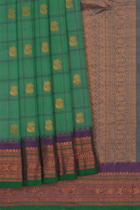 Gadwal Cotton Silk Kattam Green Saree – Kalanjali