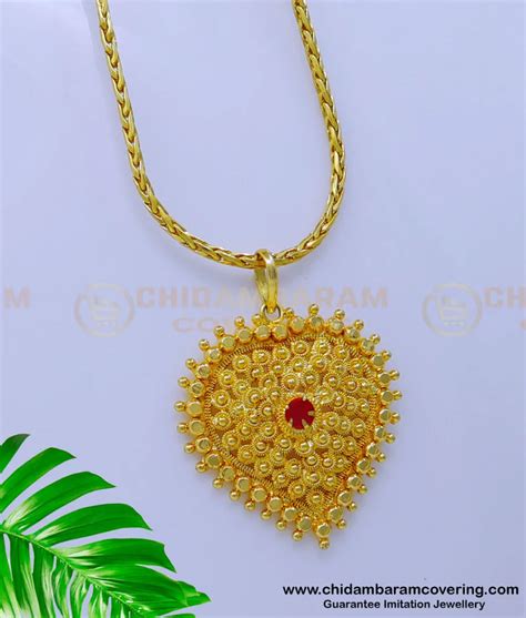 Buy Trendy Ruby Stone Locket Daily Use Simple Gold Chain Design