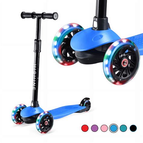 Hishine Kids Kick Scooter with 3 Light-Up Wheels, Adjustable Height ...