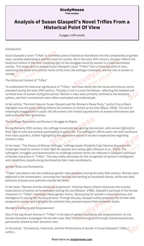 Analysis of Susan Glaspell’s Novel Trifles From a Historical Point Of ...