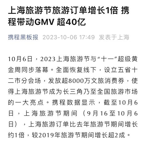携程：上海旅游节叠加携程919订单GMV预计超40亿-齐梦电商