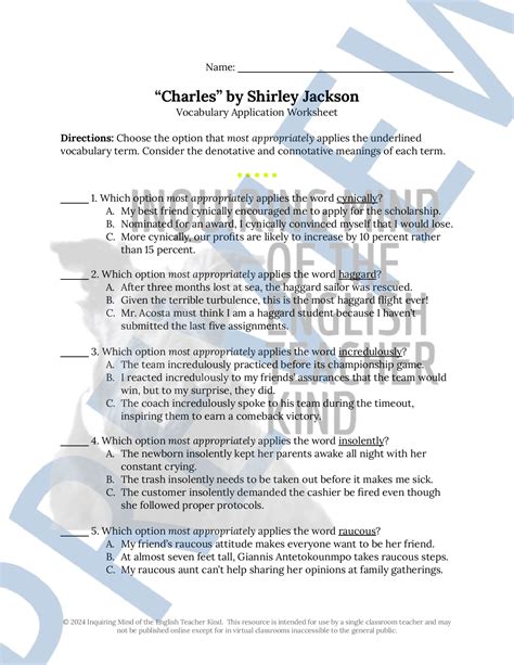 Short Stories by Shirley Jackson - Quizzes, Close Readings, and ...