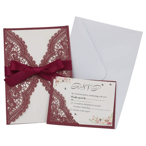 Hophen 20pcs Wedding Invitations Laser Cut Cards with RSVP Cards and ...