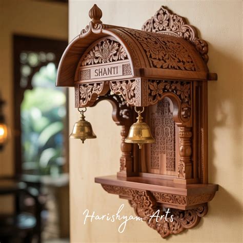 Compact Wall Hanging Wooden Mandir for Home