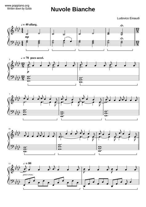 Ludovico Einaudi-Nuvole Bianche Sheet Music pdf, -白い雲 악보 - Free Score ...