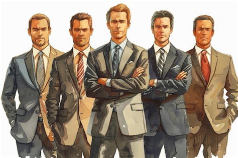 Five men in suits posing for a portrait | Premium AI-generated image