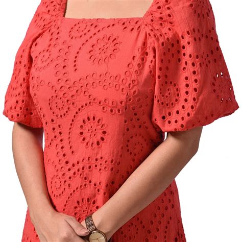 Schiffli Dress With Square Neck And Puff Sleeves – CHIKARI