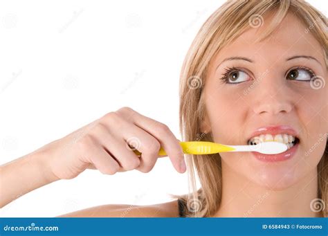 Blonde Girl with Toothbrush. Stock Image - Image of lady, healthy: 6584943