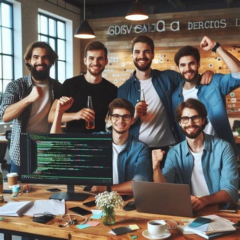 Startup team celebrating software release | Premium AI-generated image