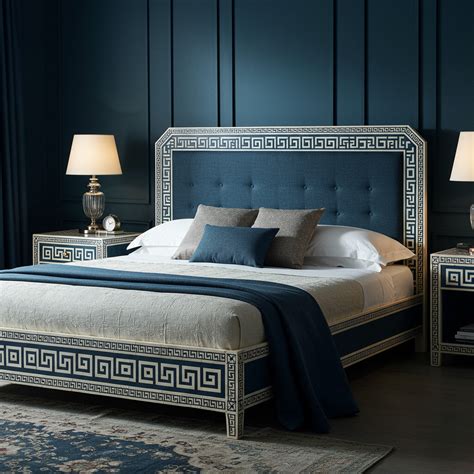 Luxury Greek Key Pattern Upholstered Bed Frame – Menthome USA