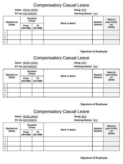Image result for Compensatory Leave Form