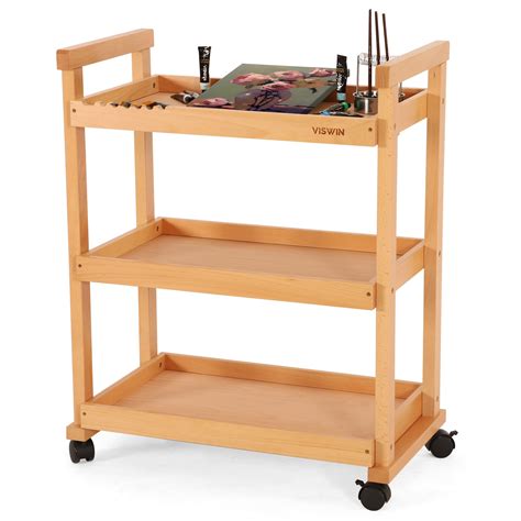 VISWIN 89 cm High Wood Storage Rolling Cart, Solid Beech Wood 3 Tier ...