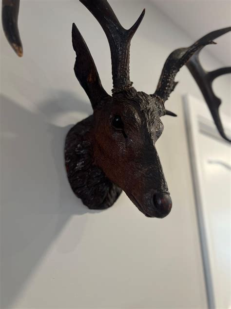 19th C Black Forest Stag Head Antler Wall Mount Deer Sculpture For Sale ...