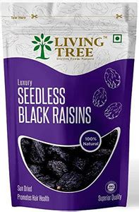 Living Tree Sun Dried Natural Seedless Black Raisins/Kali Kishmish 1 kg ...