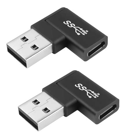 QIANRENON USB 3.1 to USB C 90° Angle Adapter 10Gbps USB A Male to Type ...