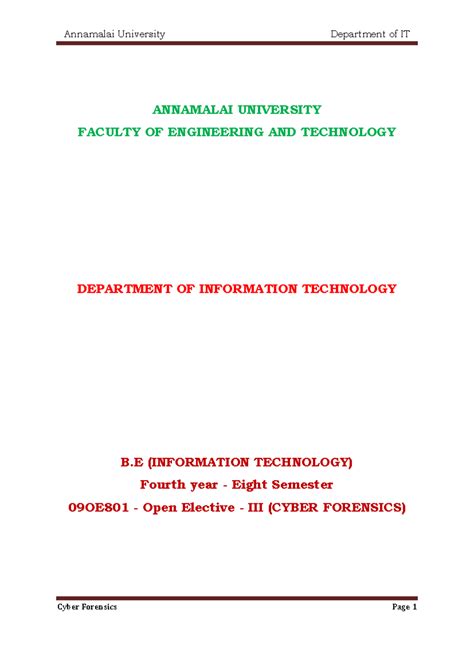 Cyber Forensics: Study Guide for 09OE801 Open Elective III - Studocu