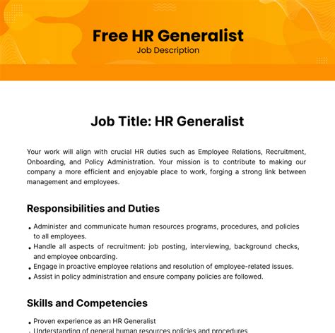 Free Human Resources (HR) Generalist Job Description Template to Edit ...
