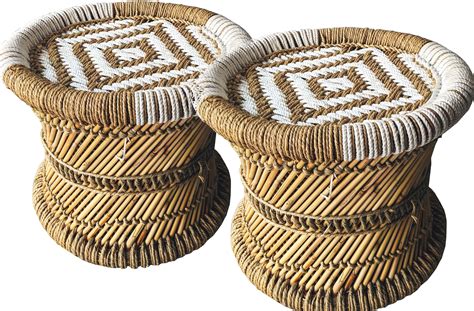 Handmakers white Beige Mudda Stool (set of 2)