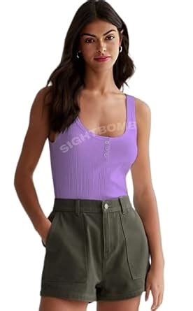 Buy SIGHTBOMB Scoop Neck Titch Button Up Spaghetti Ribbed Slim Fit Tops ...