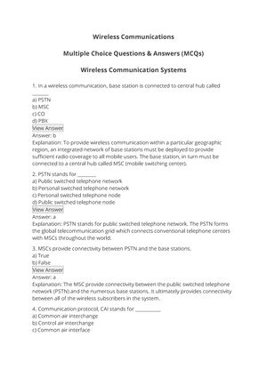 Wireless communication sample paper - Studocu