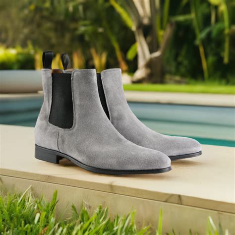 Gray Suede Chelsea Boots for Men Leather Ankle Boots