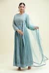 Buy Grey Silk Embroidered Dori Round Floral Anarkali Set For Women by ...