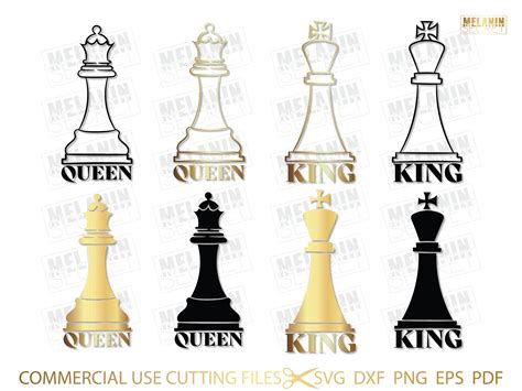Queen and King Chess Pieces Svg Queen Svg King Svg Black - Etsy