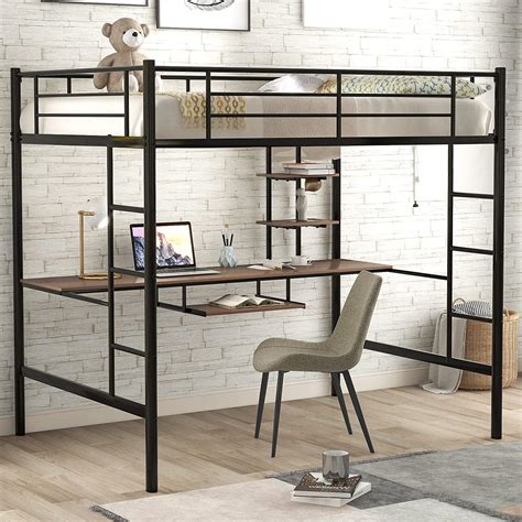 Buy Full Loft bunk Bed,Metal Loft Bed Frame,Loft Bed with Desk and ...