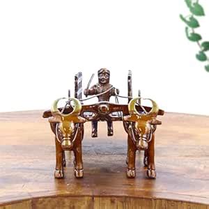 Smile Gift Brown Brass Open Bullock Cart Showpiece with Driver ...