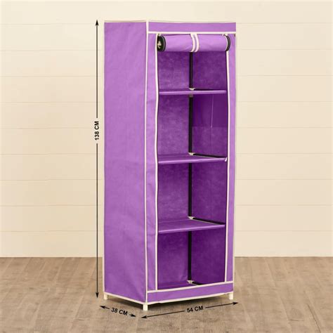 Buy Helios Lexus Purple Fabric Collapsible One-Door Wardrobe With Four ...