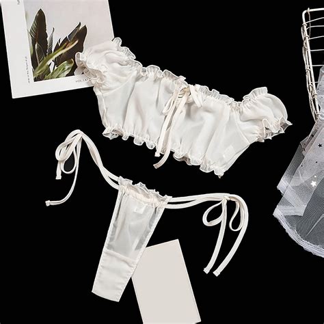 Uaang Lace-up Bra And Thongs Set Women Lace Transparent Lingerie Sexy ...