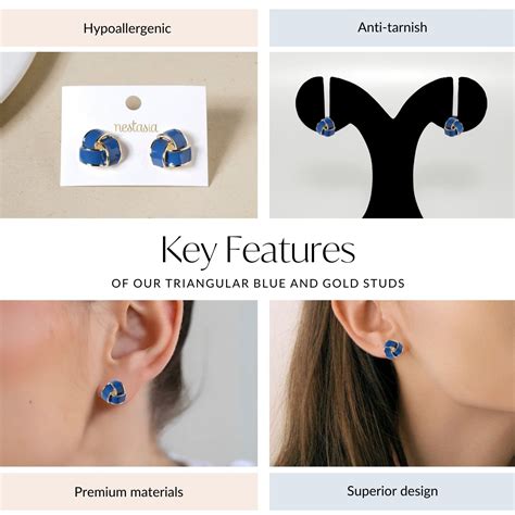 Jewellery Online - Premium Triangular Blue And Gold Studs | Nestasia