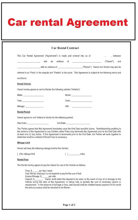 Vehicle Rental Agreement Template - Ablebionics