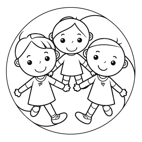 Kids Holding Hands Coloring Page