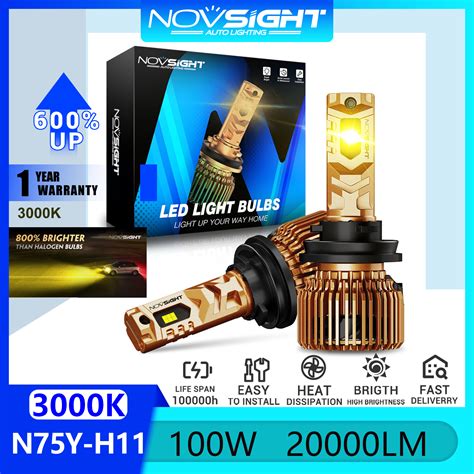 Novsight Golden Light N75Y LED Car Headlight Bulb Kit H11 LED Light for ...