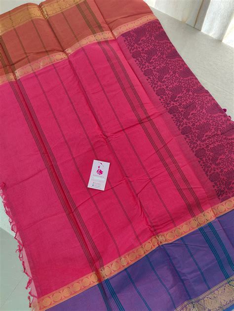 Pink cum Dual Shade Border with Vanasingram Pattern Kanchi Cotton ...