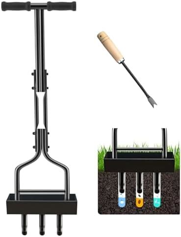 Soil Health Manual Lawn Core Aerator Tool - 4 Semi-Hollow Tines With ...