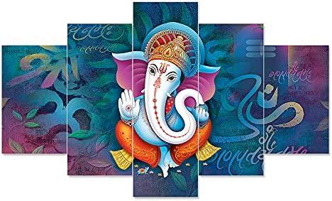 HZAR ART Set of Five MDF Lord Ganesha Painting Wall ART, Home Decore ...