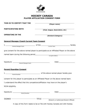 Hockey Canada Player Affiliation Consent Form - Blank Fillable Template ...