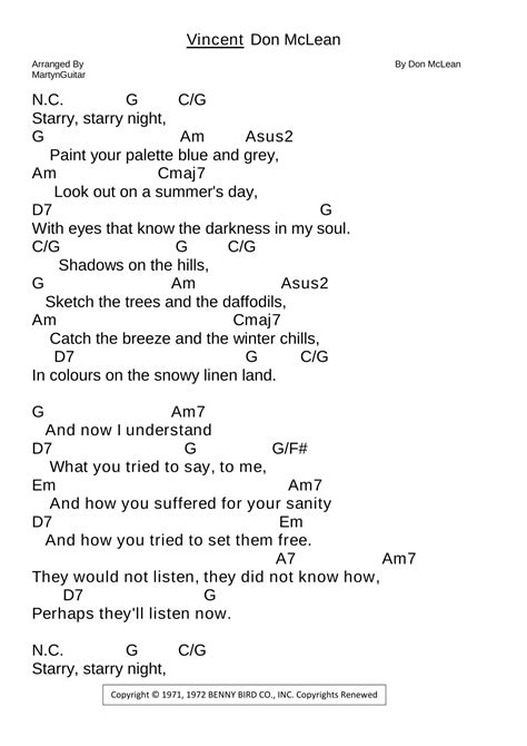 Vincent (Starry Starry Night) (arr. MartynGuitar) by Don McLean Sheet ...