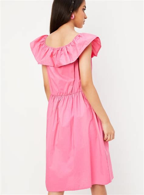 Buy Girls Solid Off-Shoulder Fit and Flare Dress Online at just Rs. 699 ...