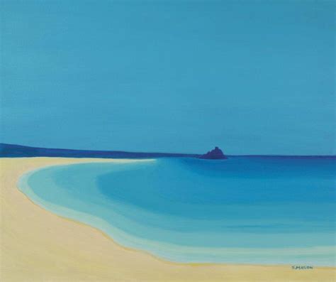 "St Michaels Mount 2": Blue Green Oil Painting by SIMON MASON | ArtZolo.com