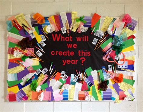 a bulletin board that says what will we create this year? with colorful ...