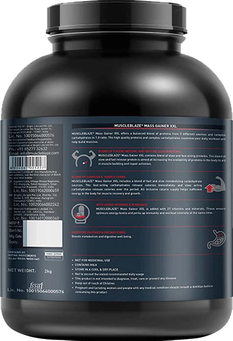 Buy MUSCLEBLAZE MASS GAINER XXL (CHOCOLATE 2 KG / 4.4 LB 20 SERVINGS ...