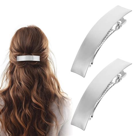 Amazon.com : AOZUO 2Pcs French Silver Hair Clips, Metal Hair Barrettes ...