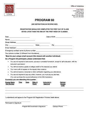 Fillable Online lima osu Program 60 Application - lima osu Fax Email ...