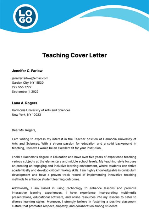 Teaching Cover Letter Template - Edit Online & Download Example | Template.net